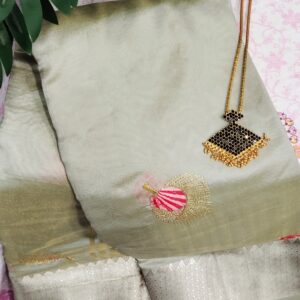 Silver Organza Saree with Silver Border & Red Buttas